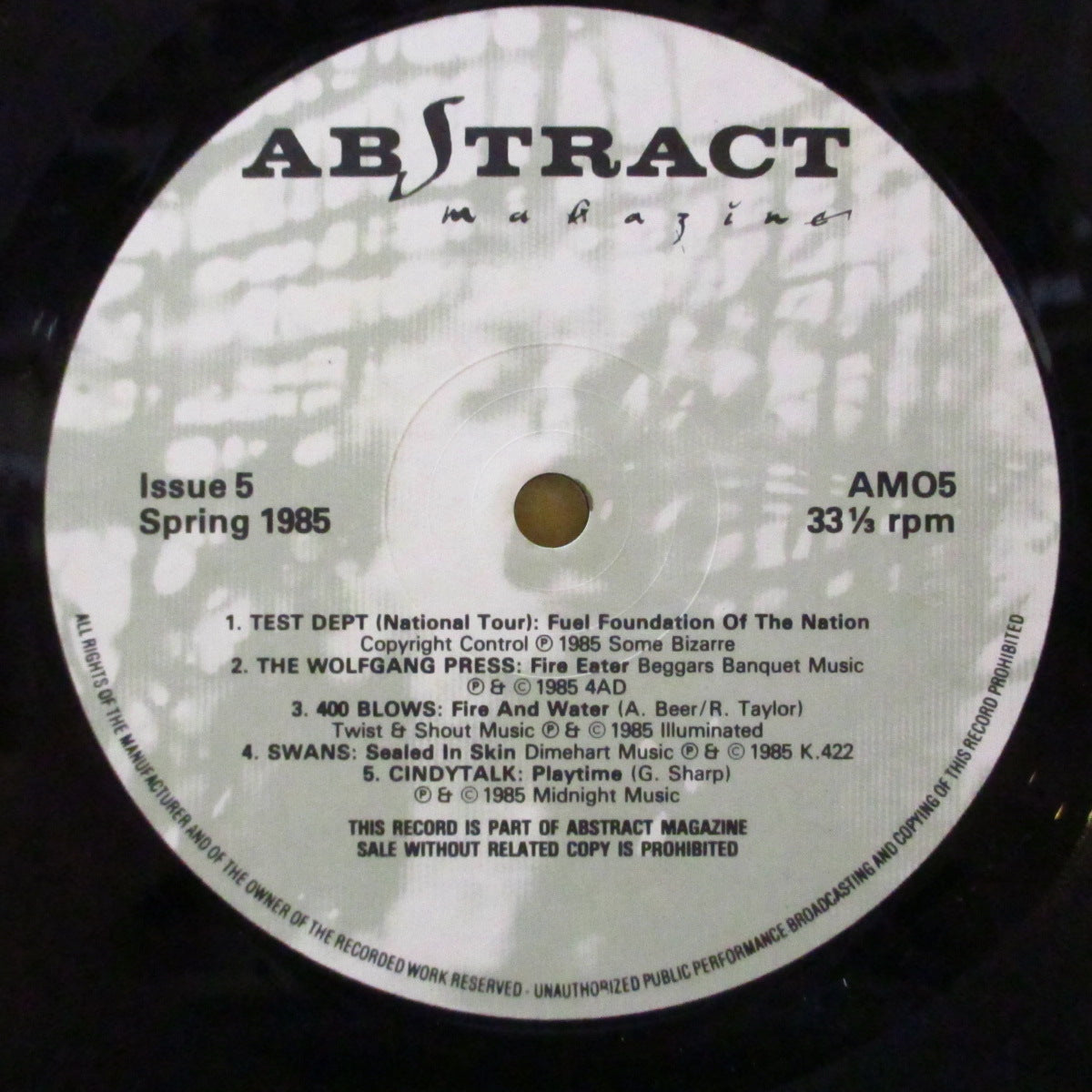 V.A. ('80s US・オルタナ/インダストリアル・コンピ) - Abstract Magazine Issue 5 (UK オリジナル LP+雑誌, プリント入りPVC) '85年コンピLP付き音楽雑誌