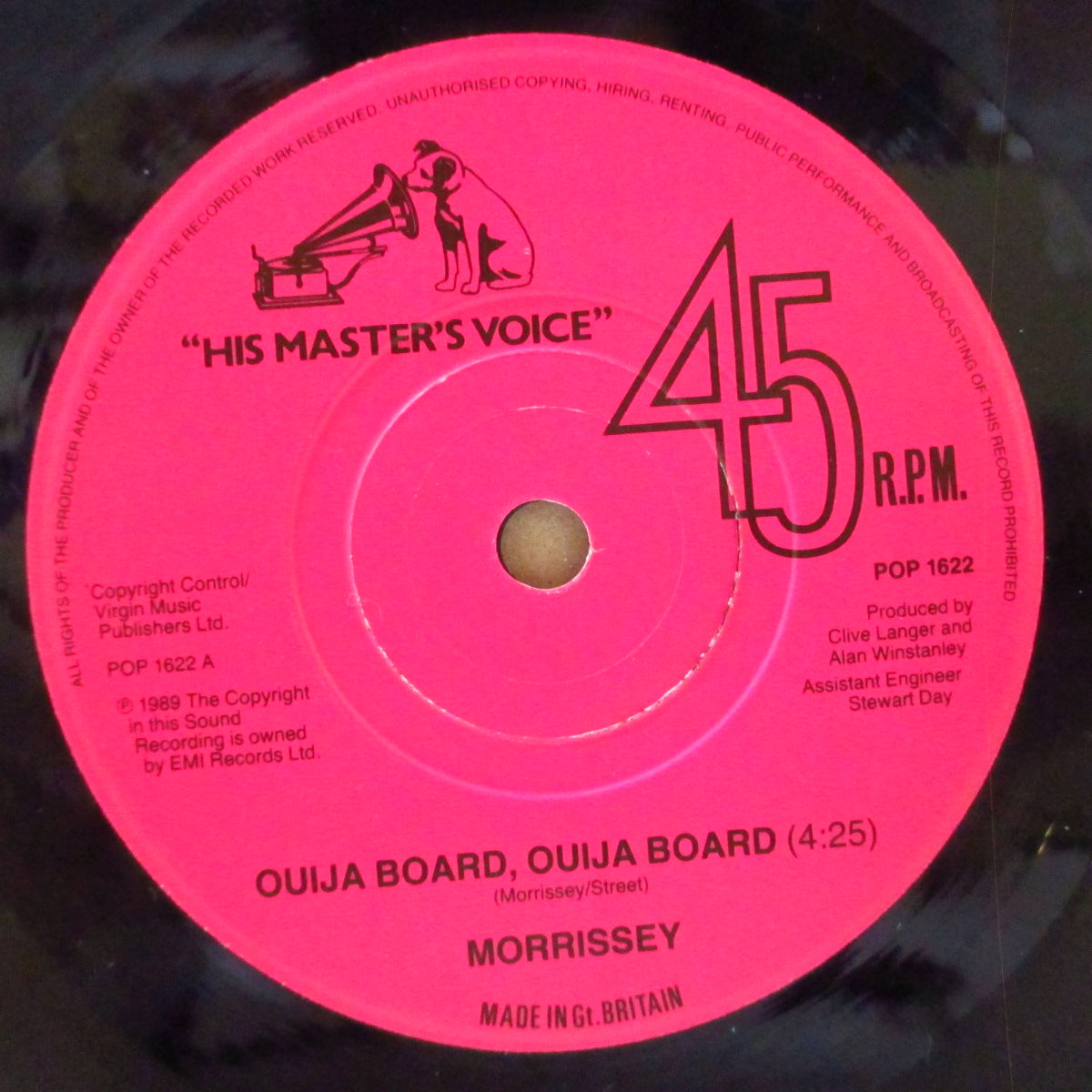 MORRISSEY (モリッシー) - Ouija Board, Ouija Board (UK オリジナル・フラットセンター 7"+プロモステッカー付き光沢固紙ジャケ)