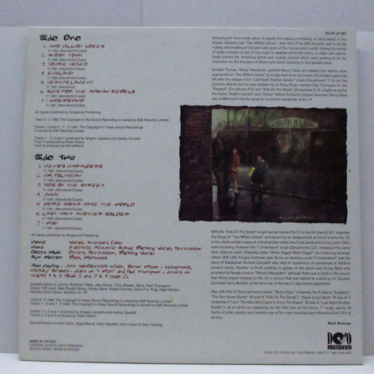 ANGELIC UPSTARTS (エンジェリック・アップスターツ) - 2,000,000 Voices (UK '93 再発 LP+、ボーナス7"/Dojo LP 81) インナー無 !