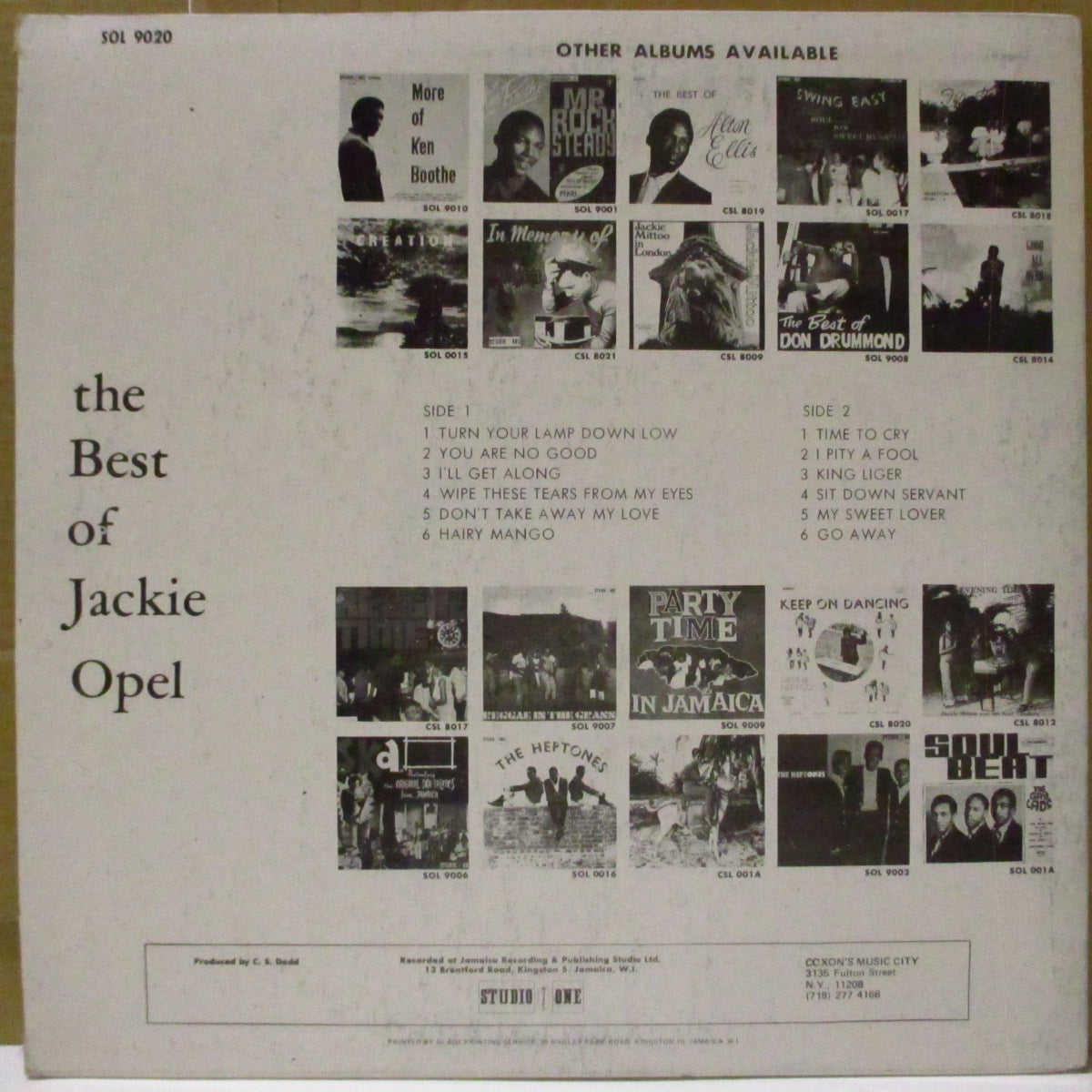 JACKIE OPEL (ジャッキー・オペル) - The Best Of Jackie Opel (Jamaica 80's 再発「BラベにN.Y.住所表記の白黒ラベ」LP) ベストアルバム