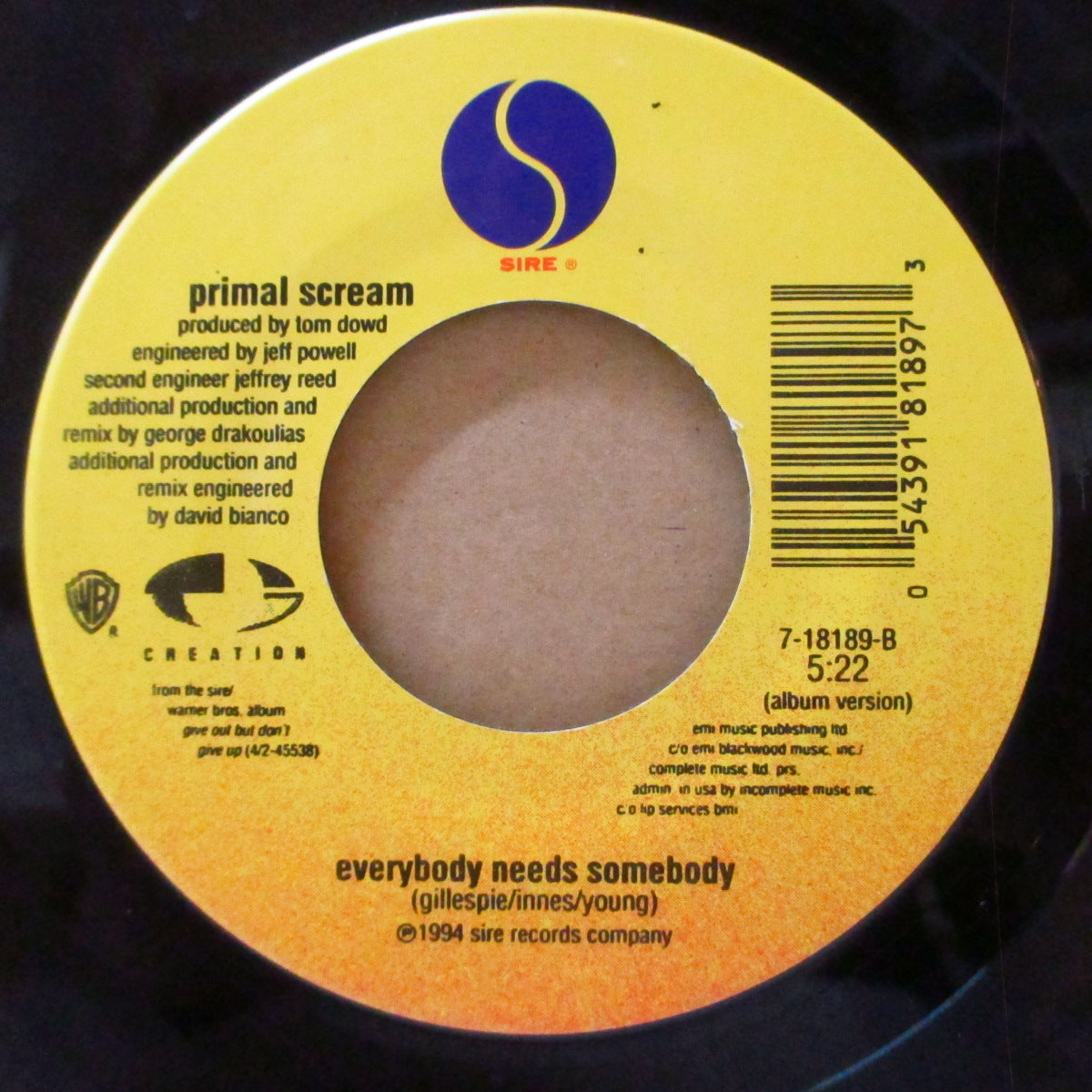 PRIMAL SCREAM (プライマル・スクリーム) - Rocks (US '94 オリジナル「ジュークボックス」 7インチ)