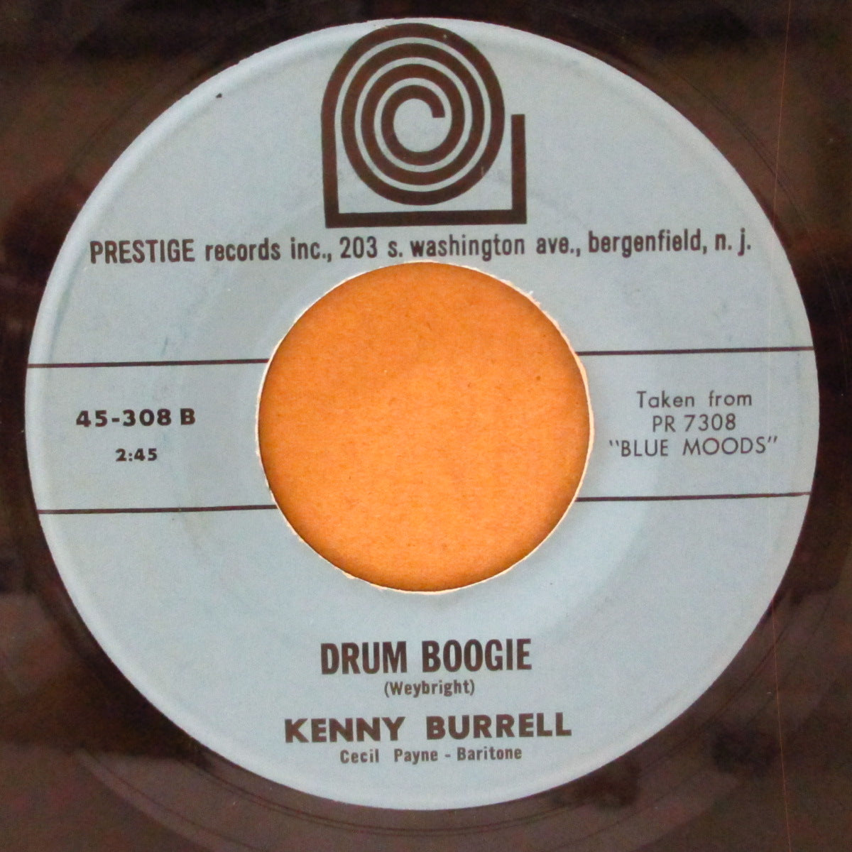 KENNY BURRELL (ケニー・バレル) - Drum Boogie / Don't Cry Baby (US '63 再発「水色ラベ」7インチ)MOD=JAZZ名曲
