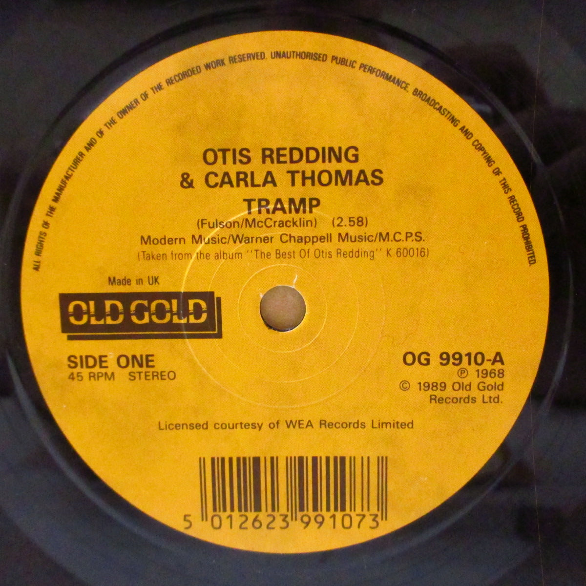 OTIS REDDING & CARLA THOMAS (オーティス・レディング とカーラ・トーマス) - Tramp / Knock On Wood (UK '89 再発カップリング 7インチ+カンパニースリーブ) 大ヒットカバー2曲!