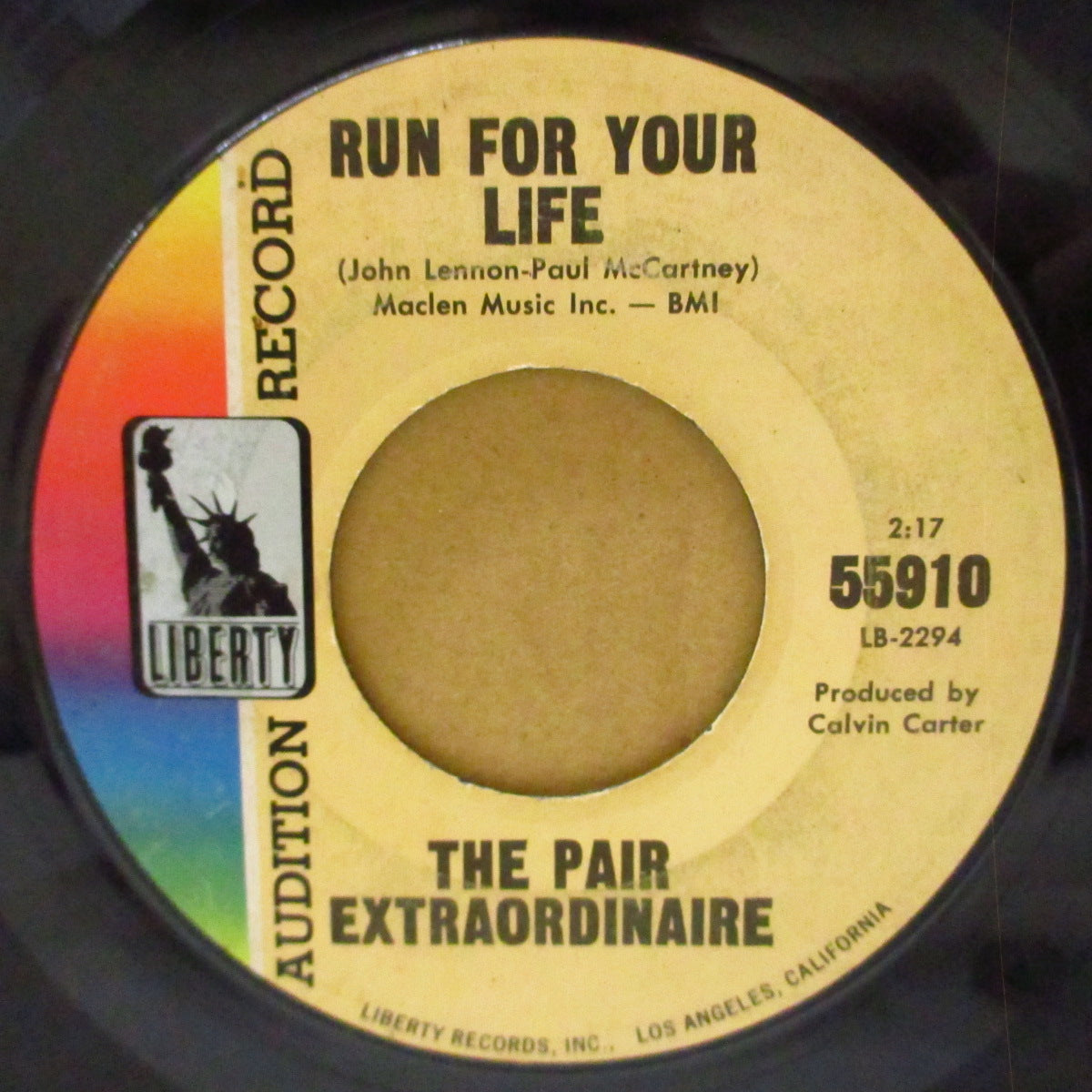 PAIR EXTRAORDINAIRE, THE (ザ・ペア・エクストラオーディネール) - Run For Your Life (US '66 オリジナル7インチ) 大黒人ソウル・ジャズ・デュオ、ビートルズ名曲のソウル・ジャズ・カバー