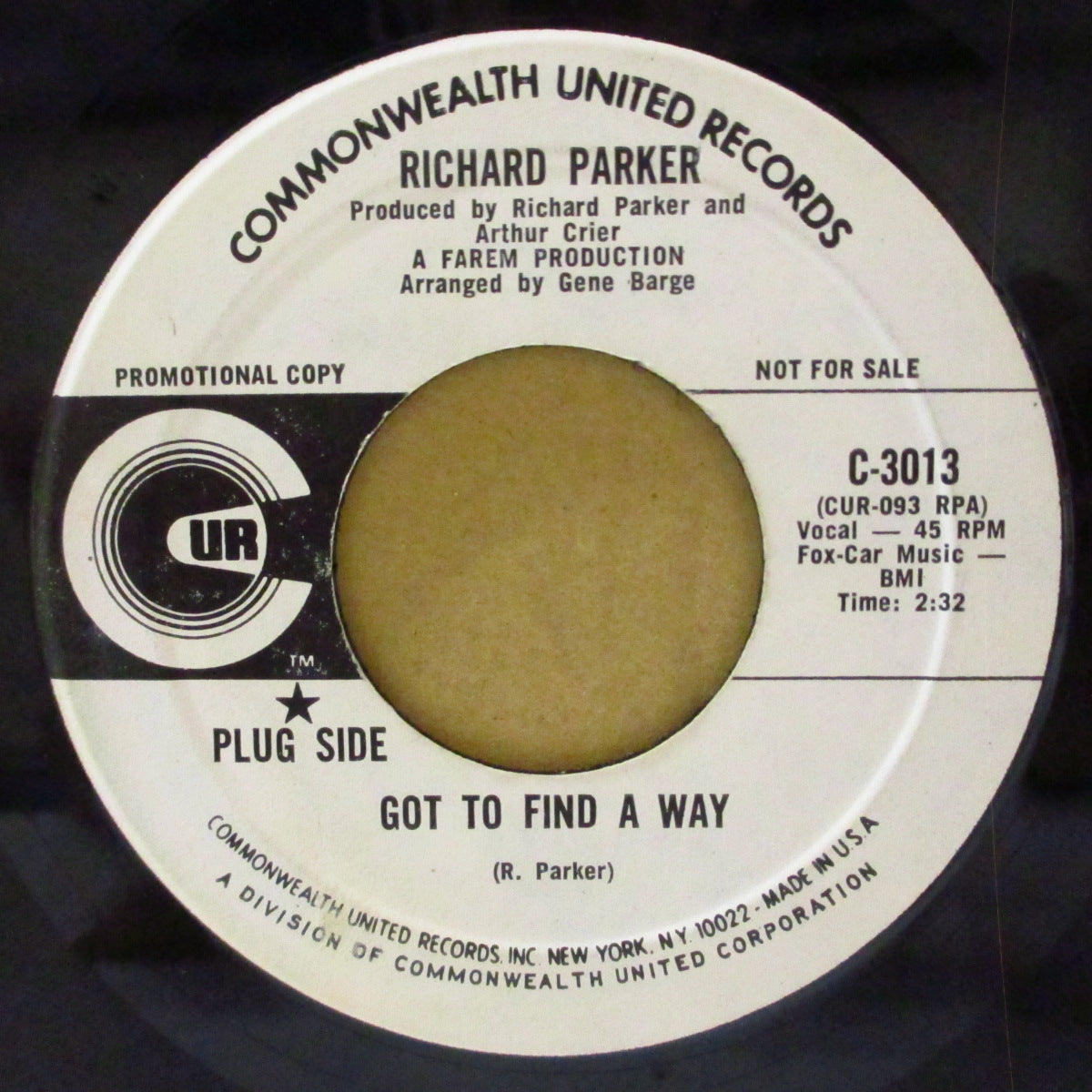 RICHARD PARKER (リチャード・パーカー) - Got To Find A Way (US '70 プロモ白ラベ 7インチ)美メロ・軽快ノーザン!