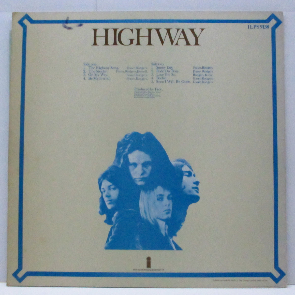 FREE (フリー) - Highway (UK オリジナル「ピンクリム/パームトゥリー」ラベLP+青インナー/裏面エンボス加工ジャケ) '70年4th アルバム!