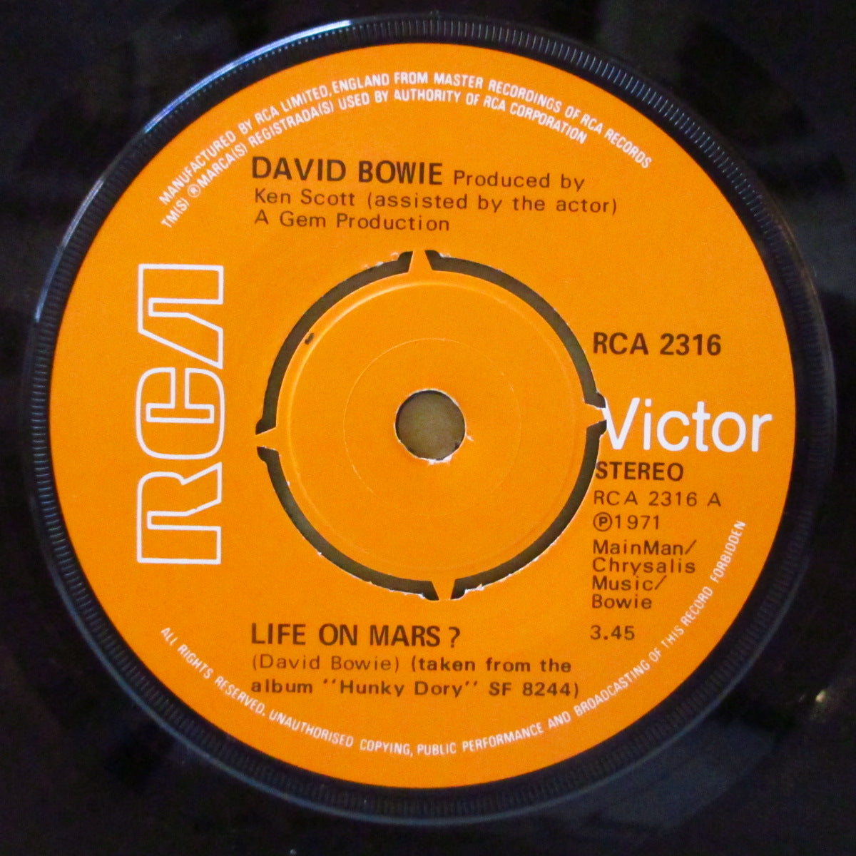 DAVID BOWIE (デヴィッド・ボウイ) - Life On Mars? (UK '73 オリジナル「Mainman/Chrysalis 出版ラベ・ラウンドセンター」 7インチ+カンパニースリーブ)