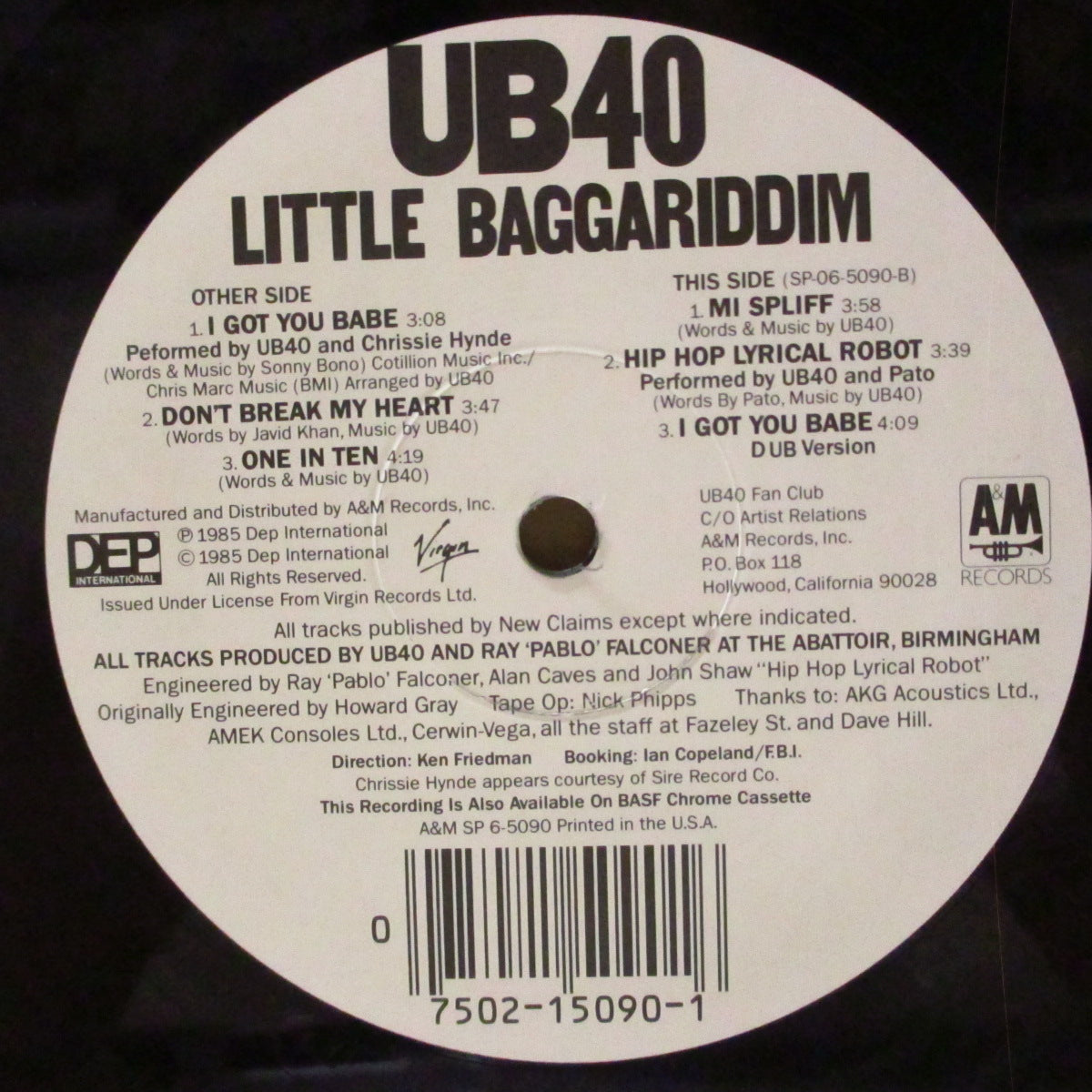 UB40 (ユービー40) - Little Baggariddim (US '85 オリジナル33回転6曲入り 12インチ+レアステッカー付きプリント入りPVC)