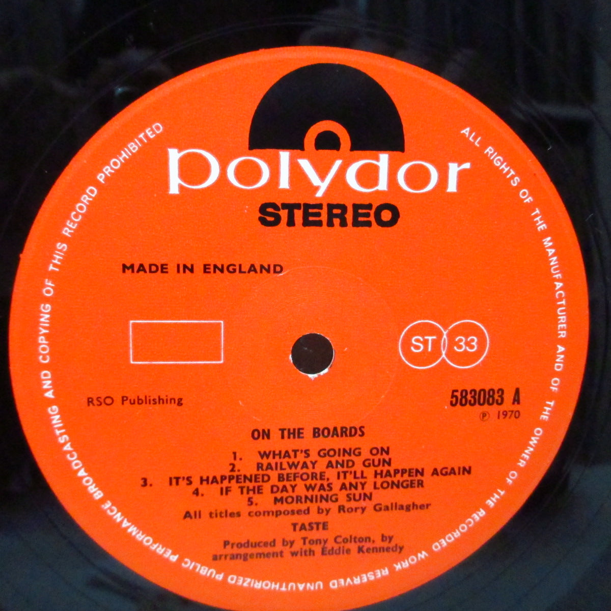 TASTE (テイスト) - On The Boards (UK オリジナル LP/初回両面ざら紙絹目ジャケ) 最後のスタジオアルバム !