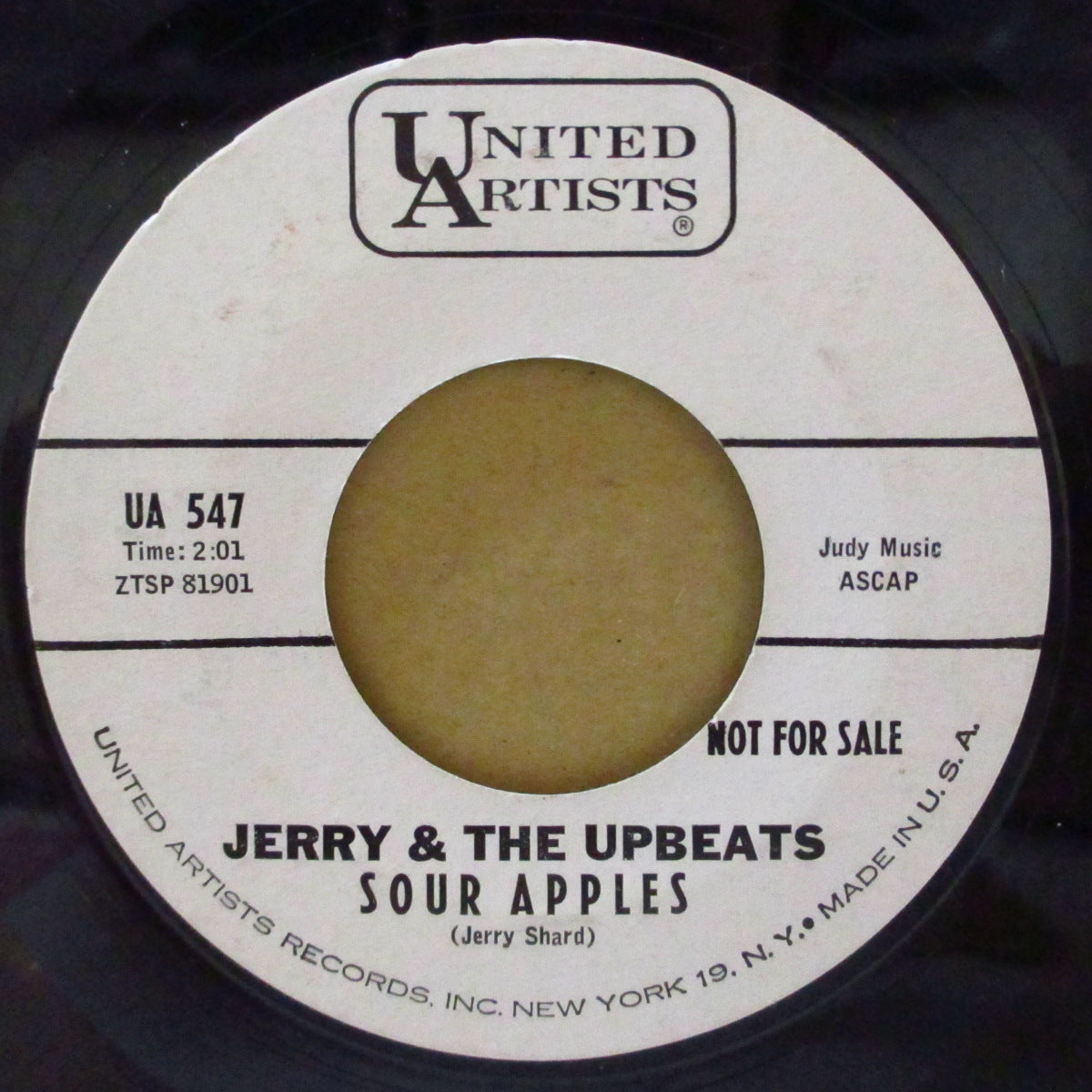 JERRY & THE UPBEATS (ジェリー&ザ・アップビーツ) - The Crow / Sour Apples (US '62 プロモ・白ラベ7インチ)怪フラット・ガレージR&R とSAXティティシェイク
