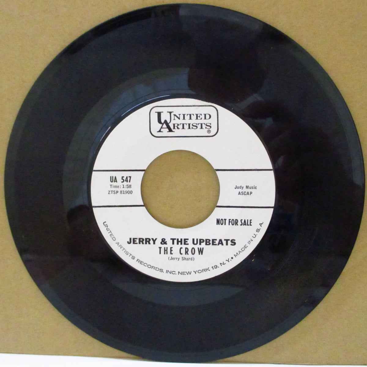 JERRY & THE UPBEATS (ジェリー&ザ・アップビーツ) - The Crow / Sour Apples (US '62 プロモ・白ラベ7インチ)怪フラット・ガレージR&R とSAXティティシェイク