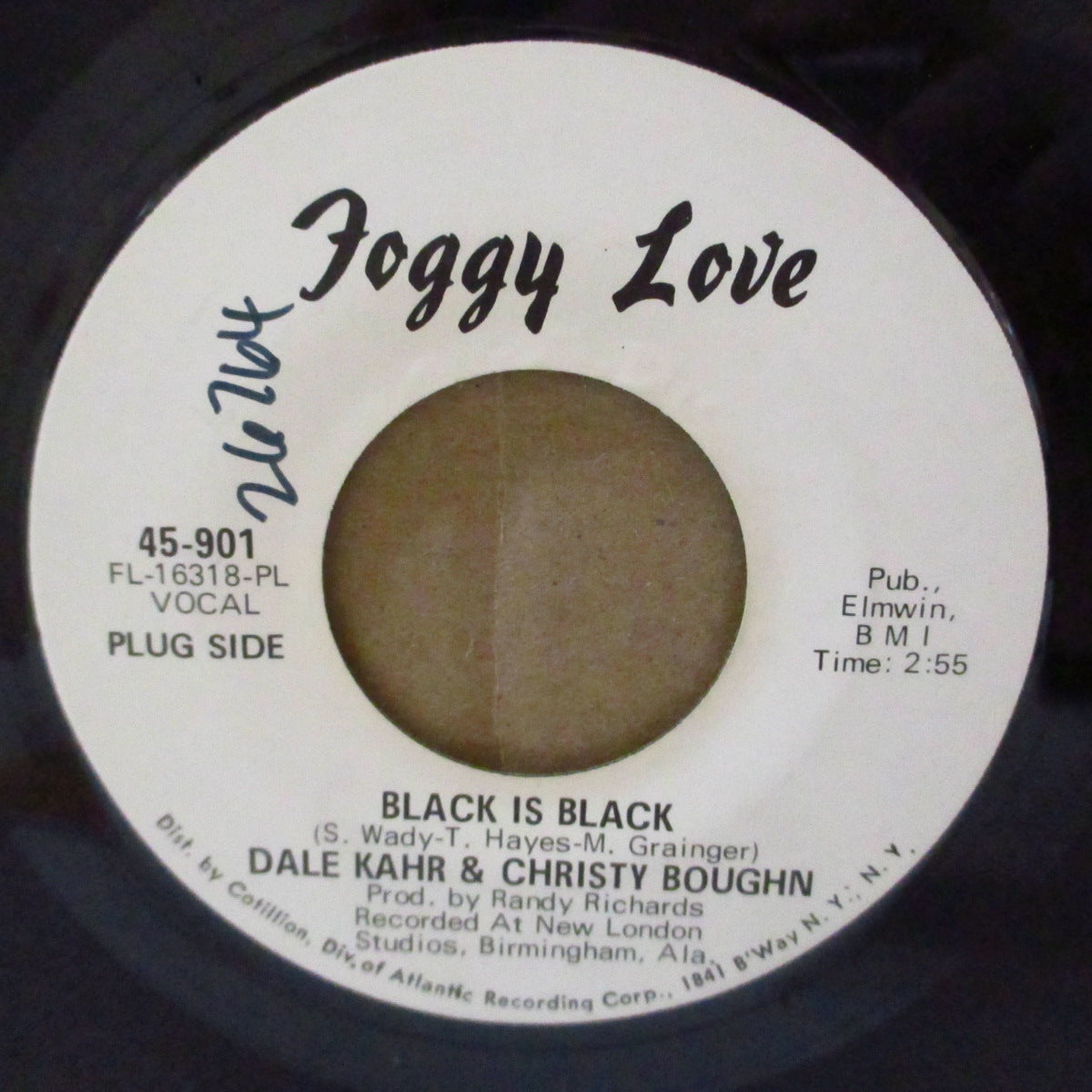 DALE KAHR & CHRISTY BOUGHN (デイル・カール&クリスティ・ボーン) - Black Is Black (US '69 プロモ・白ラベ7インチ)爆ファズギター&オルガンMODガレージ・ノーザン・カヴァ!