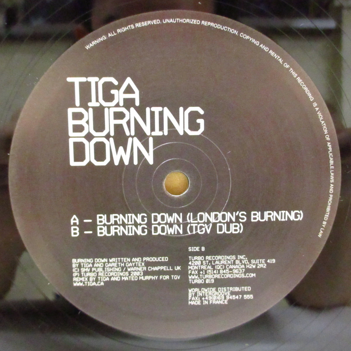 TIGA (ティガ) - Burning Down (Canada '03 オリジナル33回転 12インチ)