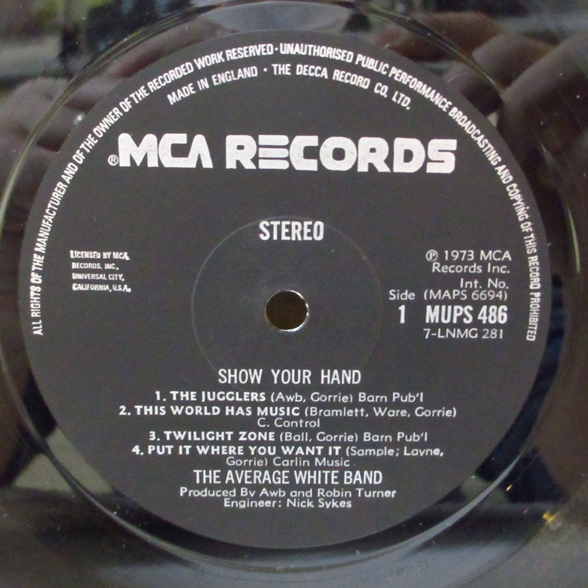 AVERAGE WHITE BAND (アヴェレイジ・ホワイト・バンド) - Show Your Hand (UK '73 初回品番「MUPS-486」黒ラベ・オリジナル・ステレオ LP) 1st アルバム英初回盤。