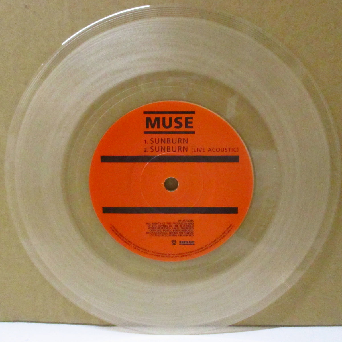 MUSE (ミューズ) - Sunburn (UK '00 限定「クリアヴァイナル」 7インチ+レアステッカー付き光沢固紙ジャケ)