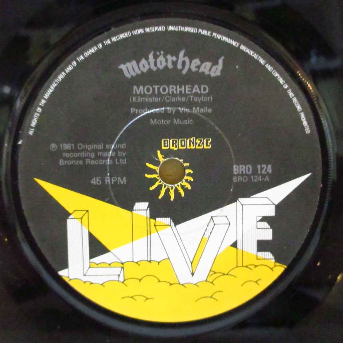 MOTORHEAD (モーターヘッド) - Motorhead (UK '81 初回オリジナル「LIVEロゴ紙ラベ・フラットセンター」 7インチ+ソフト紙ジャケ)パンクス必聴の爆ライブ!