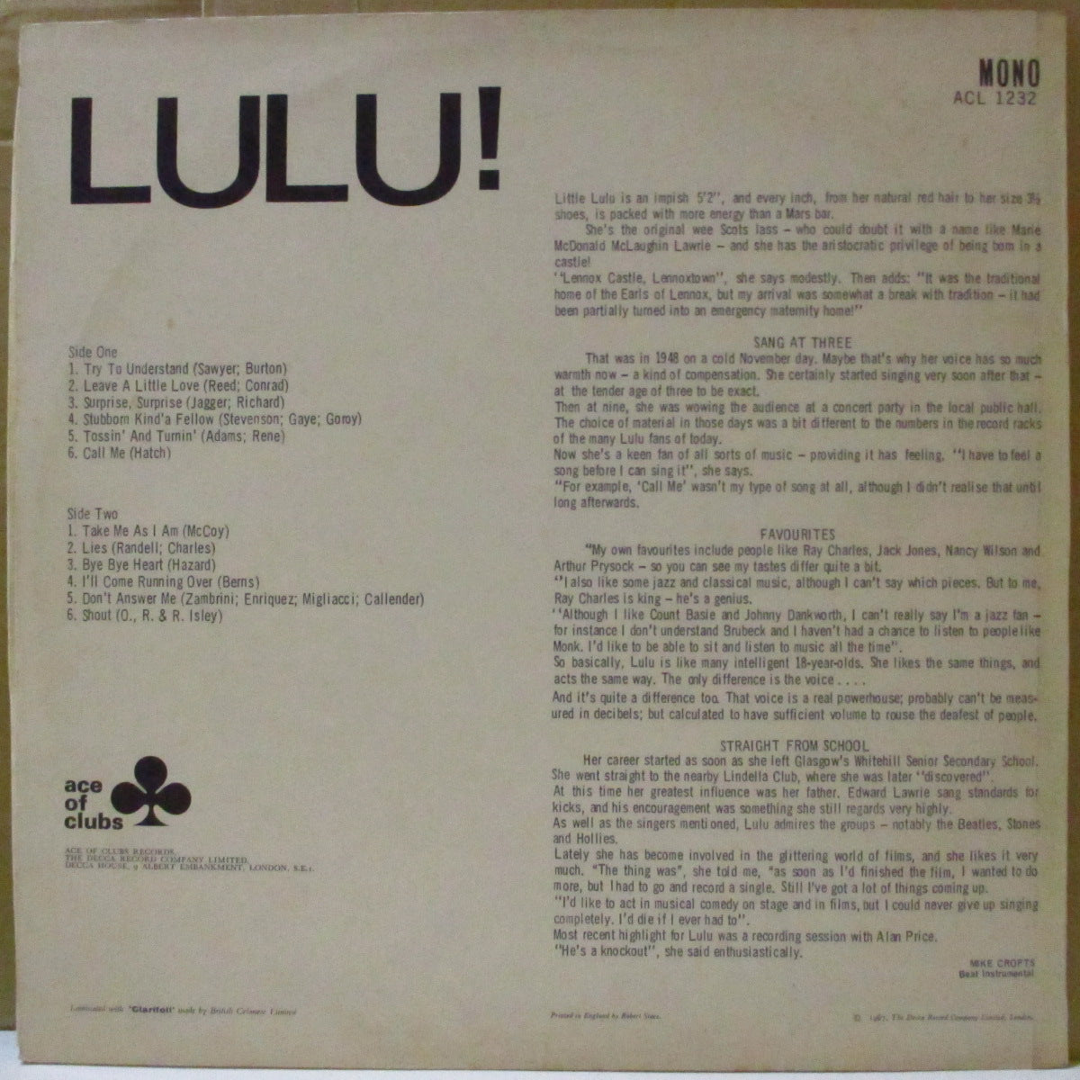 LULU (ルル) - Lulu! (UK '67 オリジナル・モノラル LP/表面コーティング・ジャケ) '67年ベスト・コンピ!
