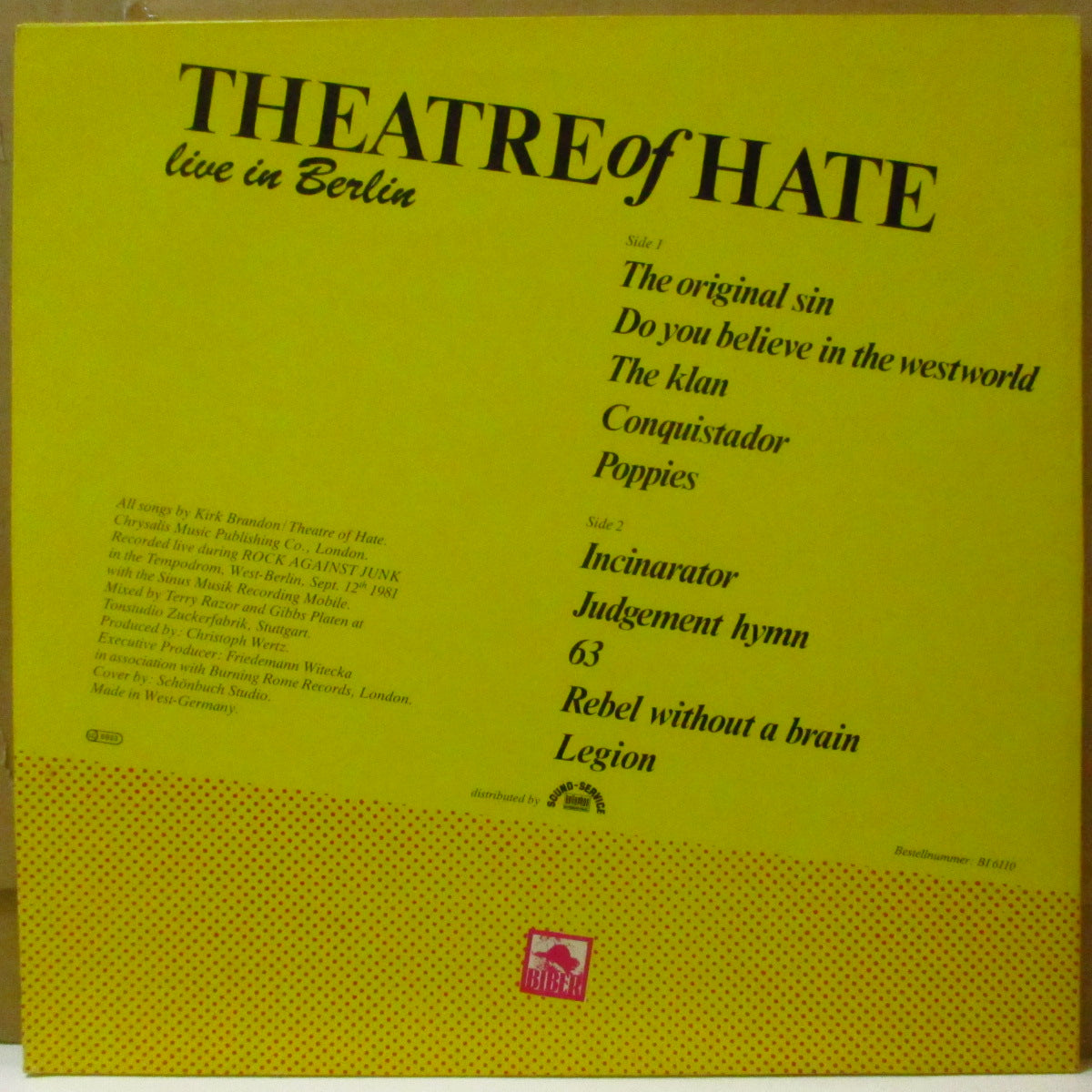 THEATRE OF HATE (シアター・オブ・ヘイト) - He Who Dares Wins - Live In Berlin (German オリジナル LP) '82年ライブアルバム