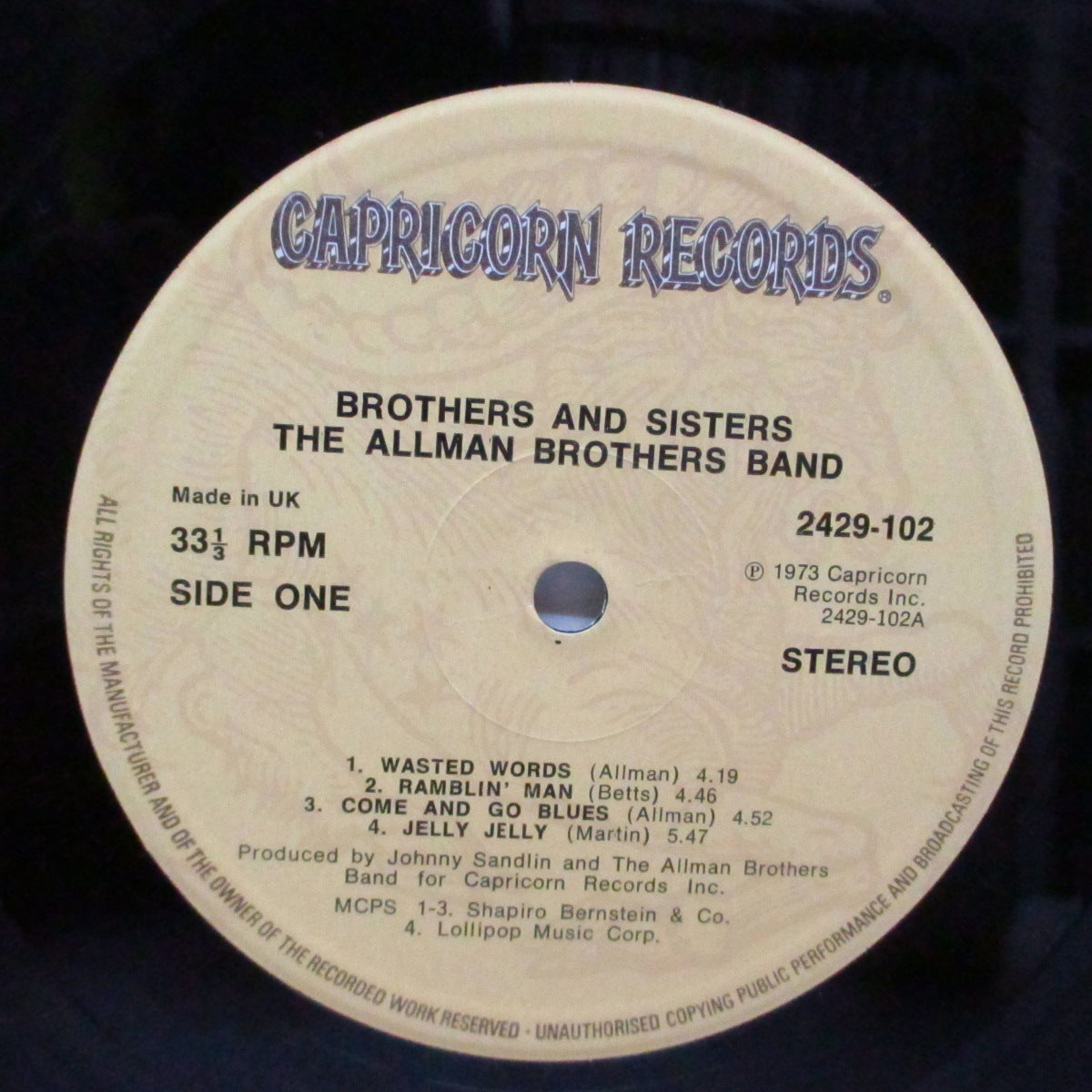 ALLMAN BROTHERS BAND (オールマン・ブラザーズ・バンド) - Brothers & Sisters (UK 70's 再発「山羊座ラベ」LP+インサート、見開ジャケ/2429102) '73年4th アルバム!