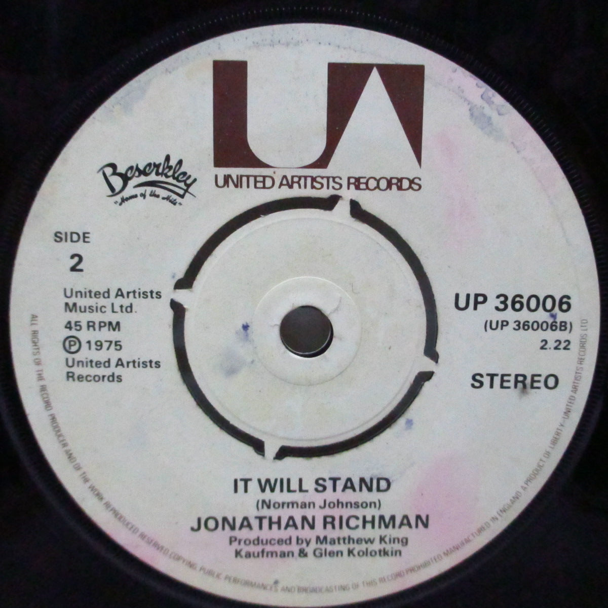(JONATHAN RICHMAN & )THE MODERN LOVERS (ジョナサン・リッチマン&ザ・モダーン・ラヴァーズ) - Roadrunner (UK オリジナル 7"/UP 36006) 後のBerserkley盤とはミックス&B面違い!