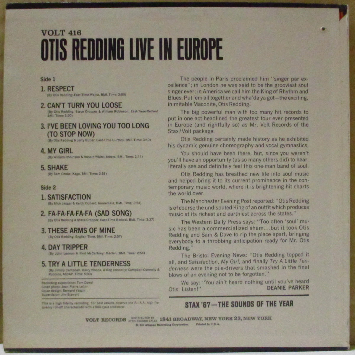 OTIS REDDING (オーティス・レディング) - Live In Europe (US '67 オリジナル・モノラル LP) 生前唯一のライブ盤