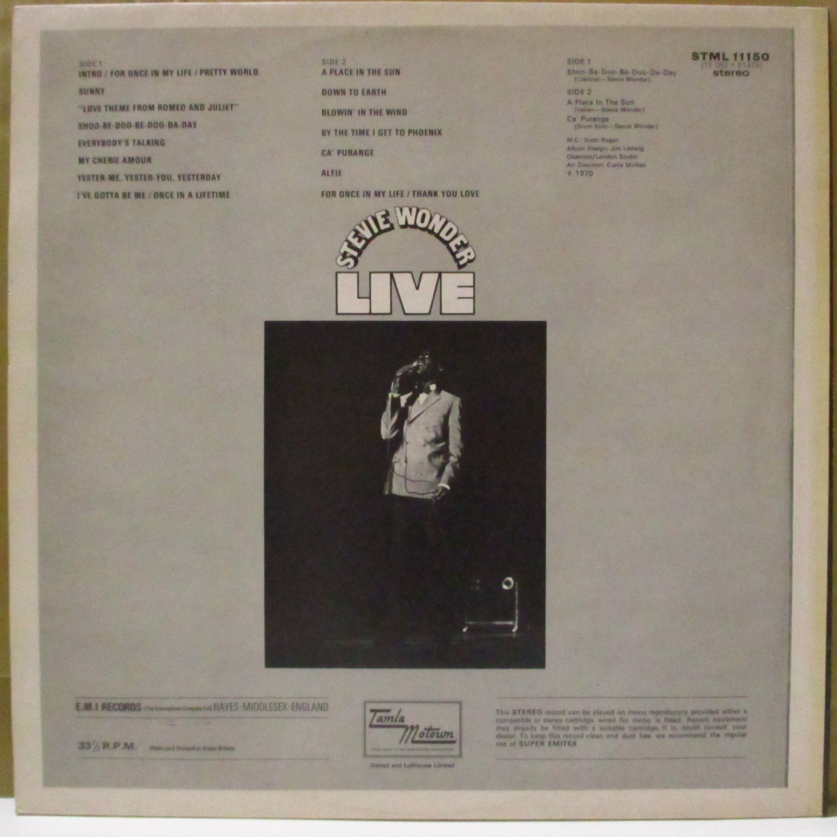 STEVIE WONDER (スティーヴィー・ワンダー) - Stevie Wonder Live (UK '70 オリジナル・ステレオ LP/表面コーティング・ジャケ)名作ライヴ・アルバム、全14曲、60分37秒!近年稀な美品