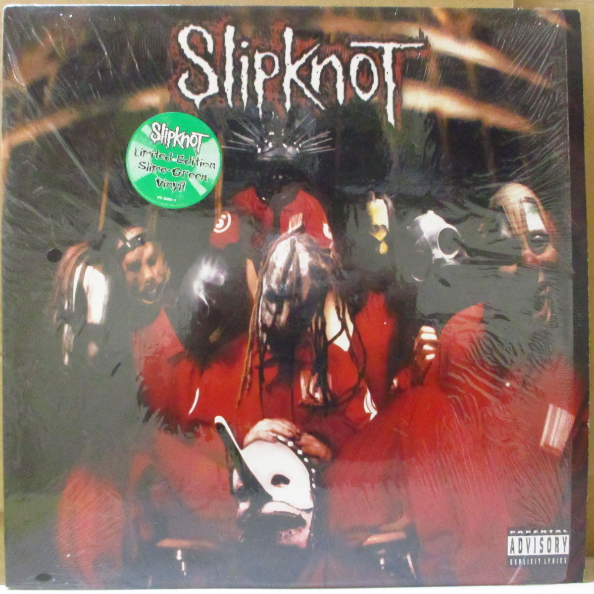 SLIPKNOT (スリップノット) - S.T. <1st Album> (US '99 限定「緑盤」 LP+ソフト紙インナー/レアステッカー付き光沢ジャケ)1stアルバム