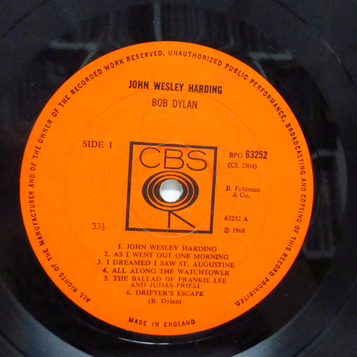 BOB DYLAN (ボブ・ディラン) - John Wesley Harding (UK オリジナル「モノラル」LP/表面コーティングジャケ)