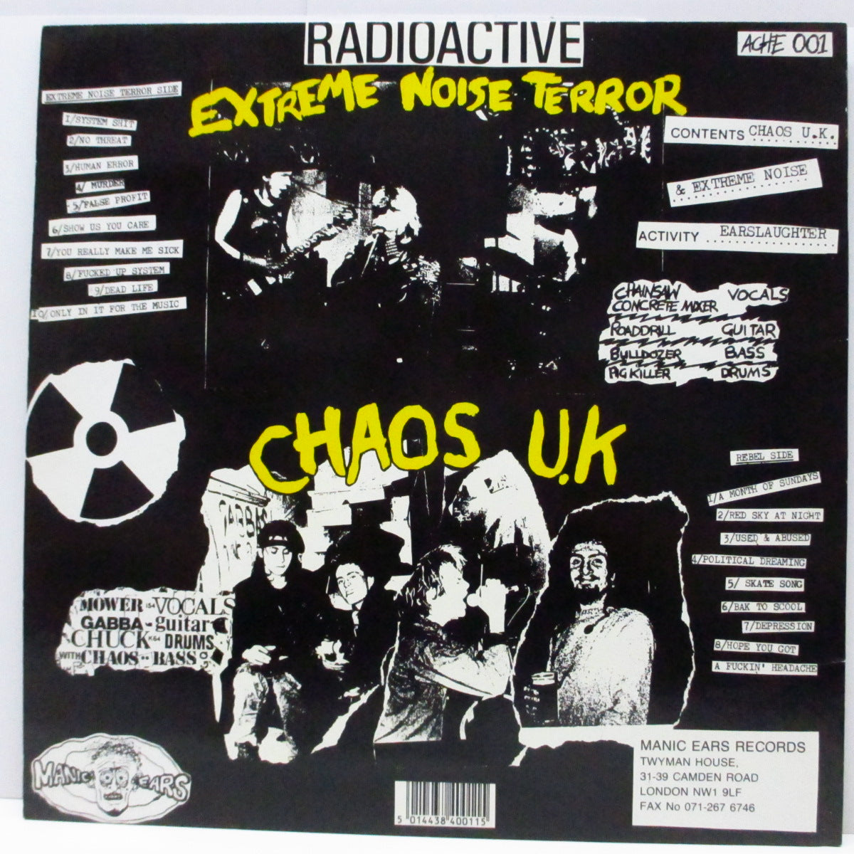 CHAOS U.K. / E.N.T. (カオス U.K. / エクストリーム・ノイズ・テラー) - Earslaughter (UK '90 再発「青ラベ」ブラックヴァイナル LP)