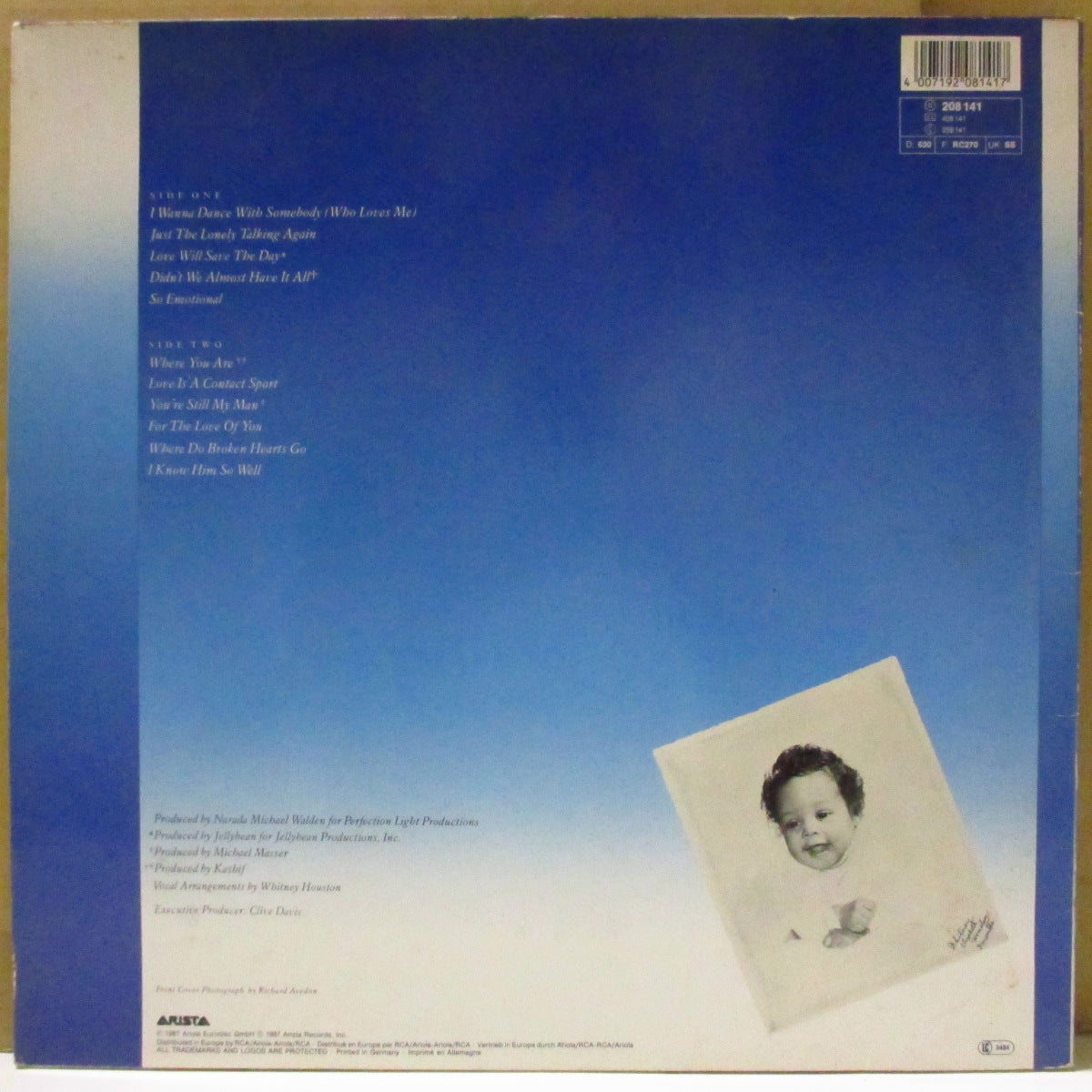WHITNEY HOUSTON (ホイットニー・ヒューストン) - Whitney (2nd Album) (EU '87 オリジナル・ステレオ LP+インナー) 全米1位セカンド・アルバム