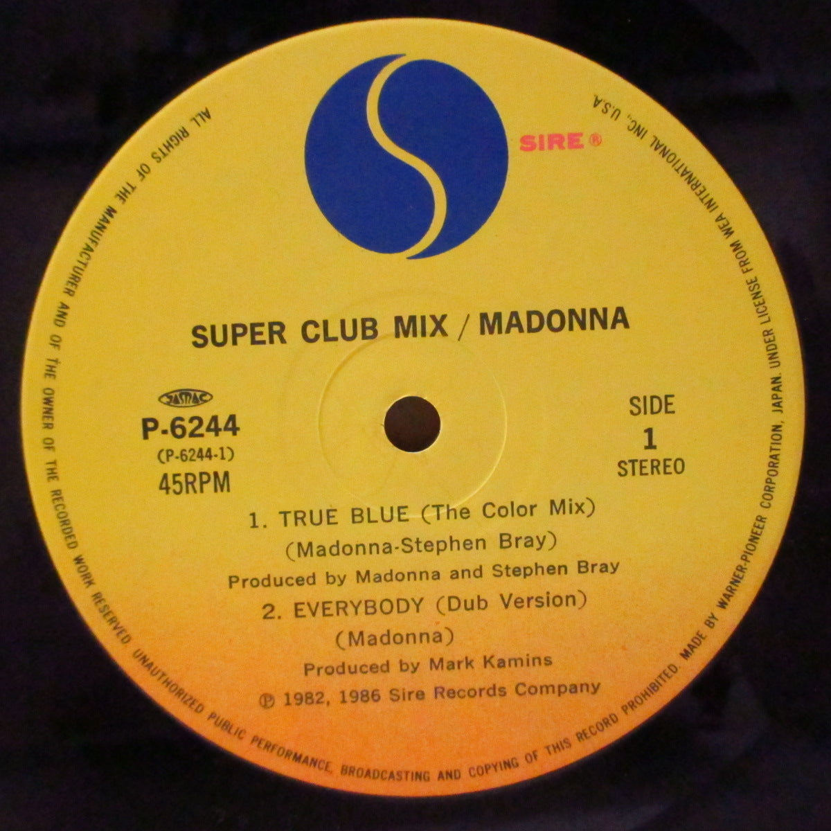 MADONNA (マドンナ) - トゥルー・ブルー スーパー・クラブ・ミックス - True Blue (Japan '86 オリジナル5曲入り 12インチ+インサート/帯欠)