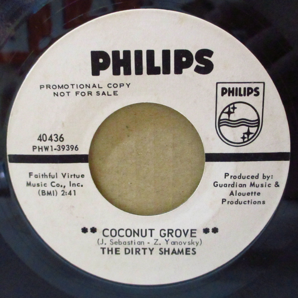 DIRTY SHAMES, THE (ザ・ダーティ・シェイムス) - Coconut Grove (US '67 プロモ・白ラベ7インチ)ラヴィン・スプーンフル名曲の妙脱力ソフトポップ・カヴァ!