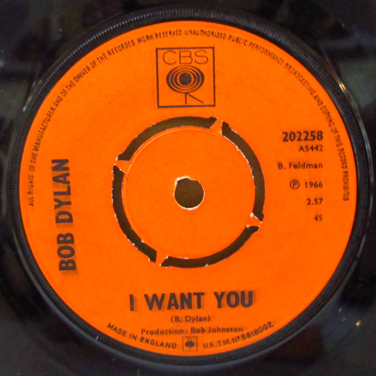 BOB DYLAN (ボブ・ディラン) - I Want You (UK '66 オリジナル「ラウンドセンター」 7インチ+カンパニースリーブ)