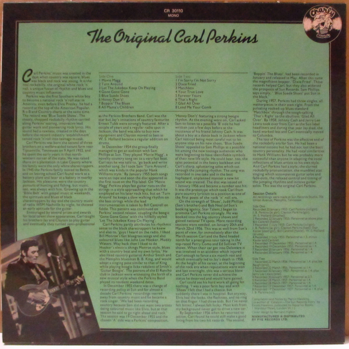 CARL PERKINS (カール・パーキンス) - The Original Carl Perkins (UK 80's 再発「青・クリーム・ラベ」モノラル LP/両面コーティング・ジャケ) '55〜'57年SUN社録音黄金期のベスト・コンピ!