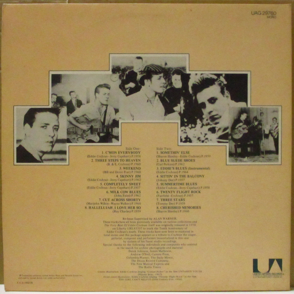 EDDIE COCHRAN (エディ・コクラン) - The Very Best of Eddie Cochran (UK '75 再発モノラル LP/見開きジャケ)ベスト全16曲!