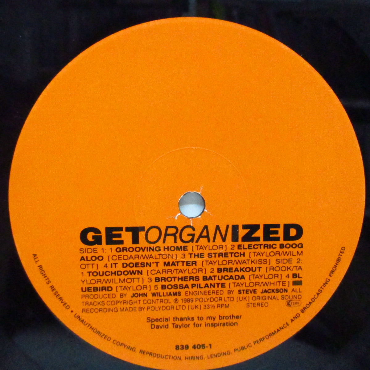 JAMES TAYLOR QUARTET (ジェームス・テイラー・クァルテット) - Get Organized (UK オリジナル LP)