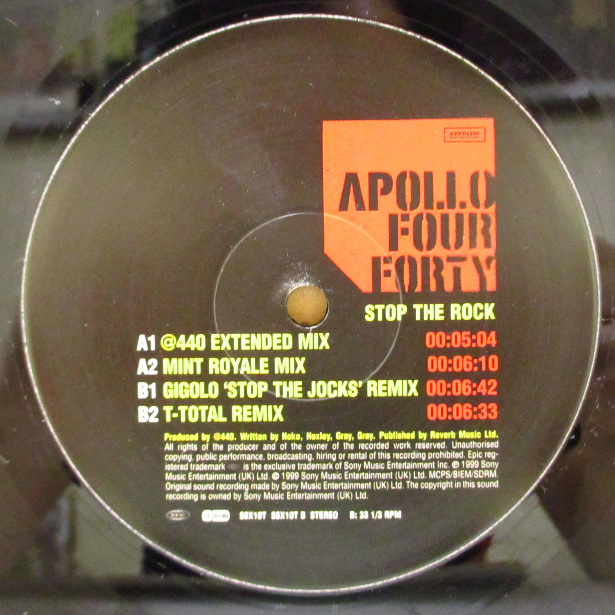 APOLLO 440 (アポロ440) - Stop The Rock (UK '99 オリジナル33回転4曲入り 12インチ/レアステッカー付き光沢ジャケ)