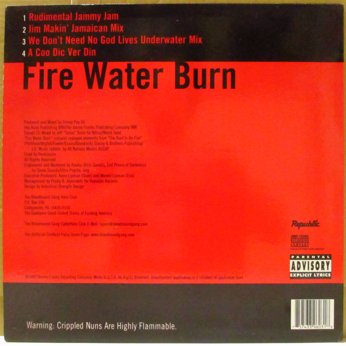 BLOODHOUND GANG (ブラッドハウンド・ギャング) - Fie Water Burn (US '97 オリジナル33回転4曲入り 12インチ)