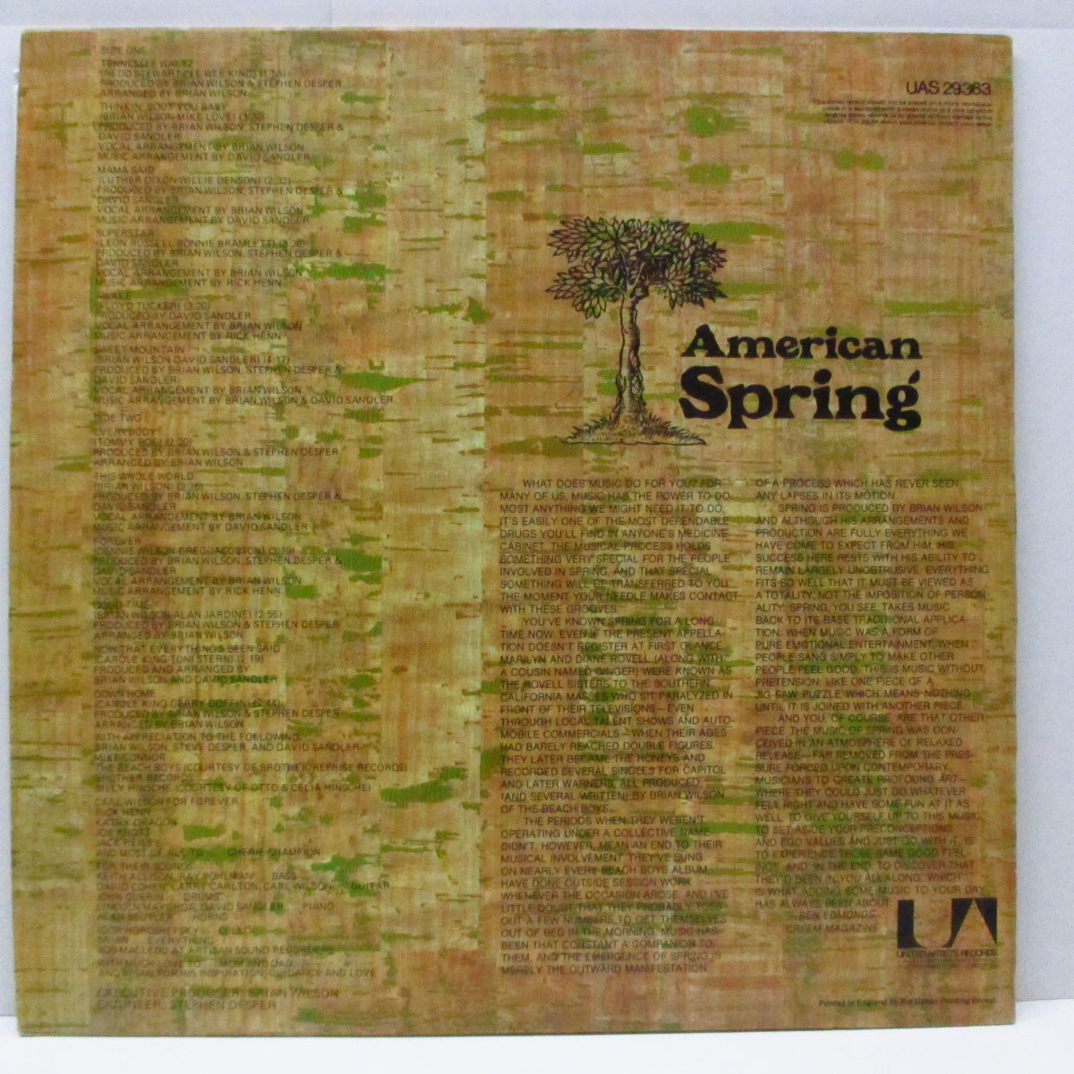 AMERICAN SPRING (アメリカン・スプリング) - Spring (UK オリジナル LP/ざら紙ジャケ) マリリン・ウィルソン+ダイアン・ロヴェル、姉妹デュオ唯一アルバム!