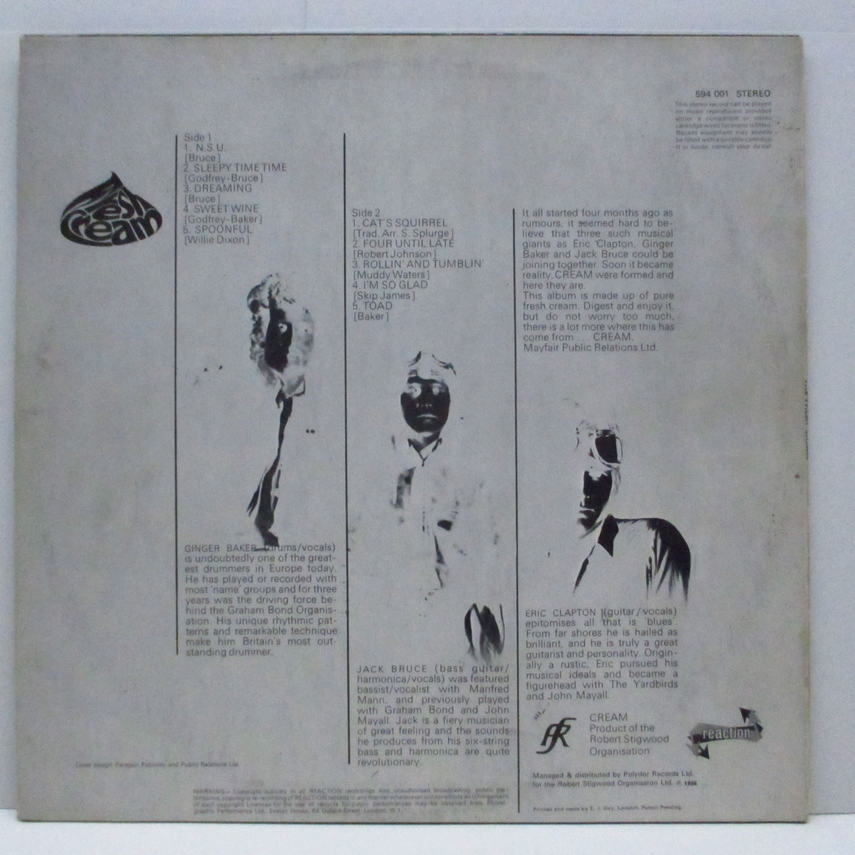 CREAM (クリーム) - Fresh Cream (UK オリジナル「ステレオ」LP/表面コーティングジャケ)