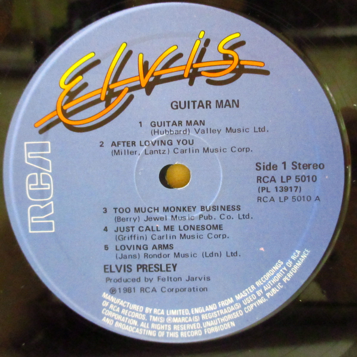 ELVIS PRESLEY (エルヴィス・プレスリー) - Guitar Man (UK '81 オリジナル・ステレオ LP) '90年代以降はLP未再発化。