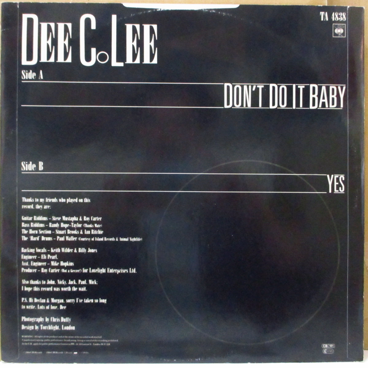 DEE C. LEE (ディー・シー・リー) - Don't Do It Baby (UK オリジナル 12インチ)