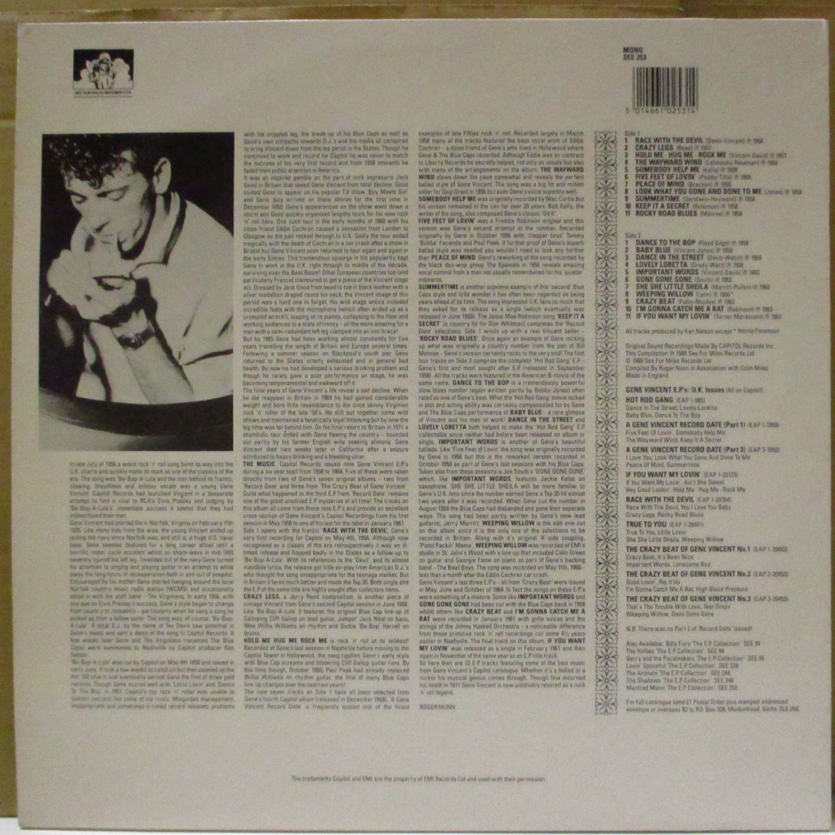 GENE VINCENT (ジーン・ヴィンセント) - The E.P. Collection (UK '89 オリジナル・モノラル LP) '56〜'61年英国EPから選曲の裏ベスト的内容のコンピ!