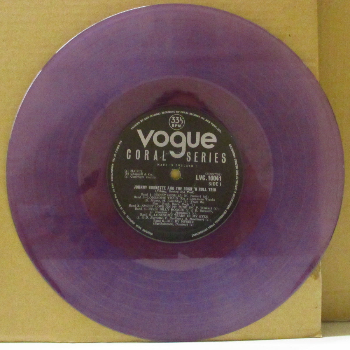 JOHNNY BURNETTE & THE R&R TRIO (ジョニー・バーネット・ロックンロール・トリオ) - Johnny Burnette & The Rock'n'Roll Trio (EU '18 限定リプロ再発「クリア・パープル VINYL」モノラル10インチLP) '56年英10"のリプロ。
