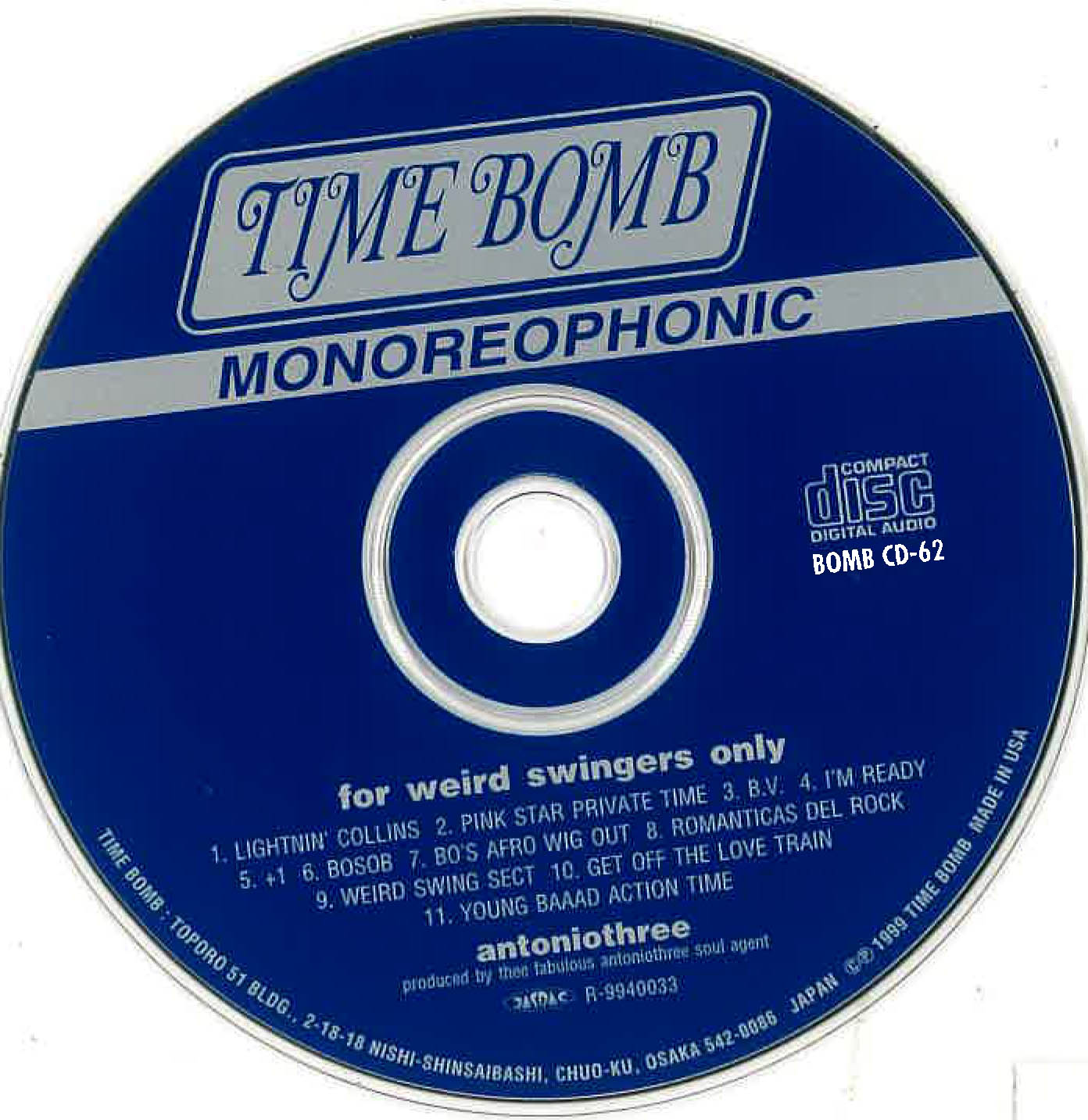 ANTONIO THREE (アントニオ・スリー) - For Weird Swingers Only (Japan タイムボム 限定 赤トレイ CD/ New)四日市爆裂変則ガレージ '99年デビュー・アルバム!