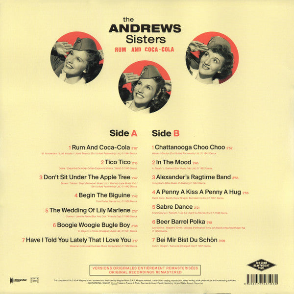 ANDREWS SISTERS (アンドリュース・シスターズ) - Rum And Coca-Cola (フランス限定リマスター・モノラル LP/New)ガールズSWINGポップ・グループベスト14曲!
