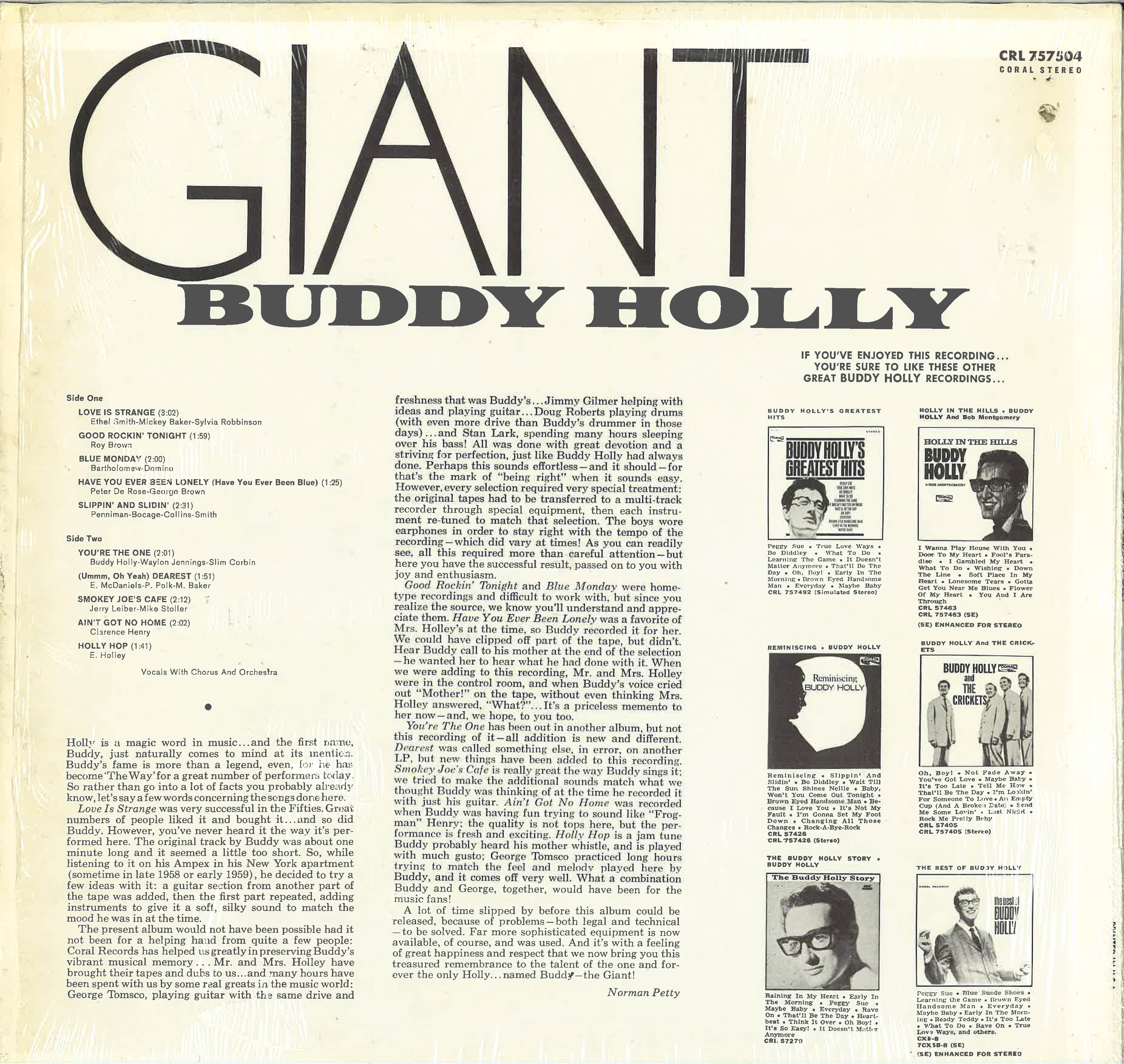 BUDDY HOLLY (バディ・ホリー) - Giant (US 初回「MCAクレジット黒・虹ラベ」オリジナル・ステレオ LP)
