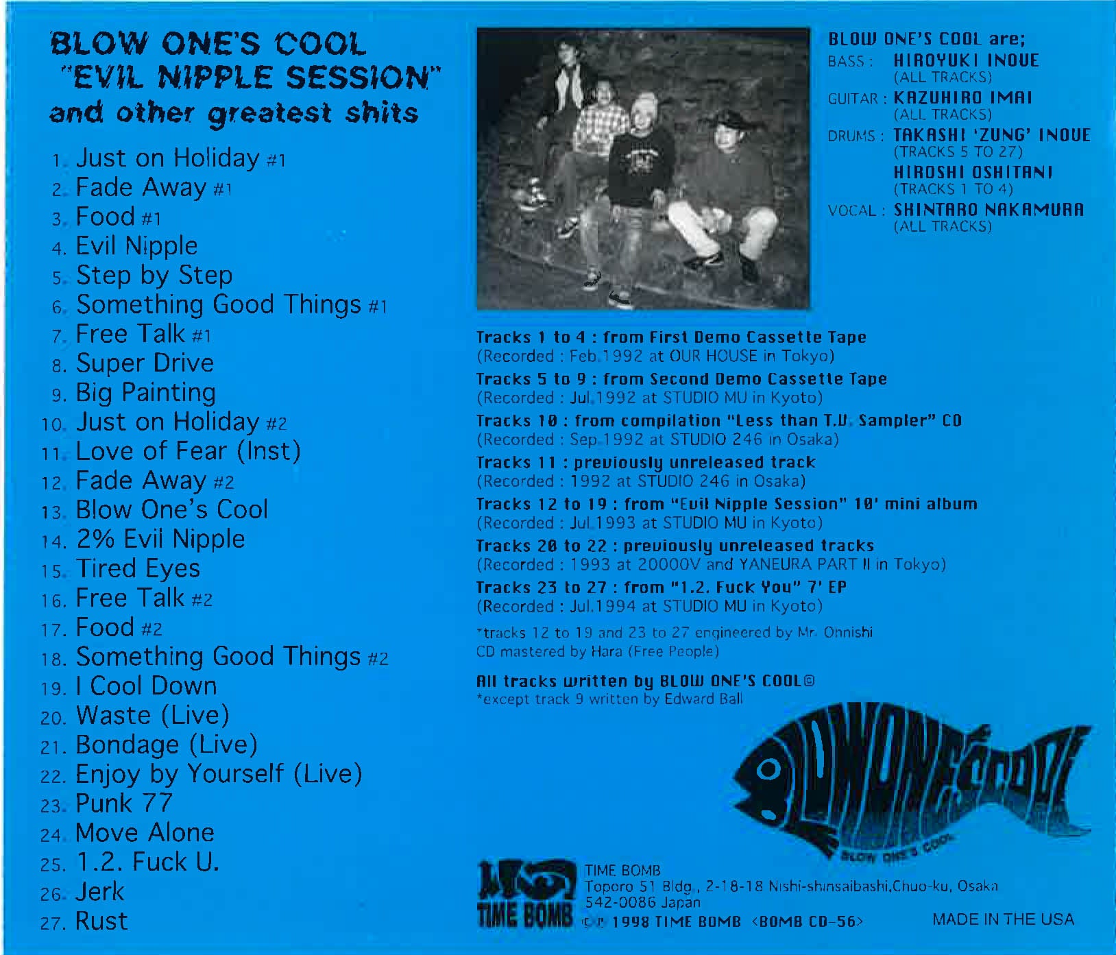 BLOW ONE’S COOL (ブロウ・ワンズ・クール) - Evil Nipple Session (Japan タイムボム 限定ボーナス入り 初回青トレイCD/New) '93年ミニ・アルバム+レアトラック全27曲入りコンプリートCD!