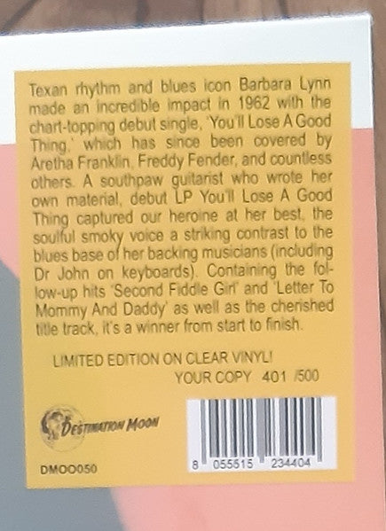 BARBARA LYNN (バーバラ・リン) - You'll Lose A Good Thing (EU 限定500枚復刻再発「クリア・ヴァイナル」 LP/New) '63年名作デビューアルバム!
