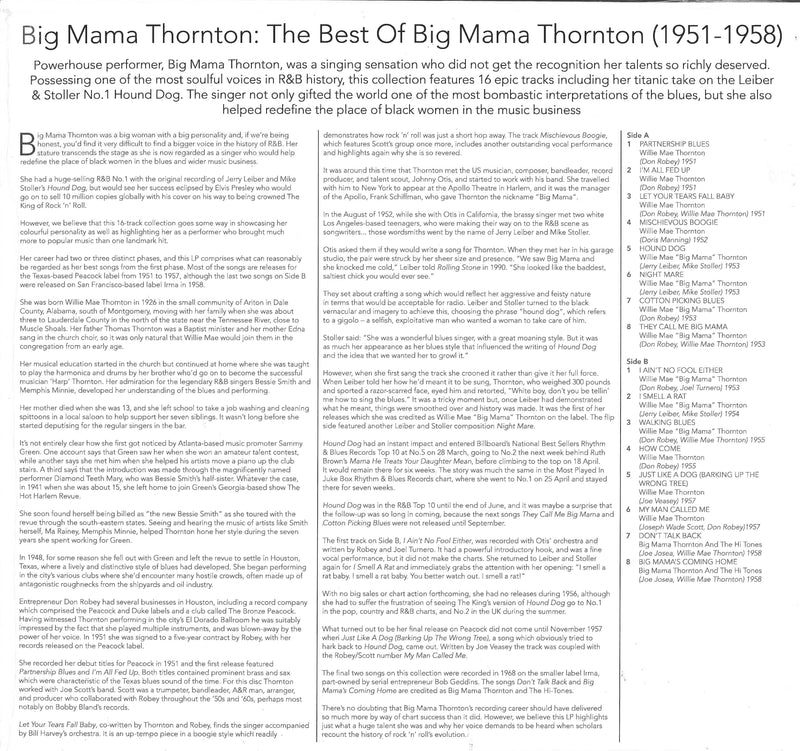 BIG MAMA THORNTON (ビッグ・ママ・ソーントン)  - The Best Of Big Mama Thornton 1951-58 (UK 限定リリース LP/New) ベスト全16曲！